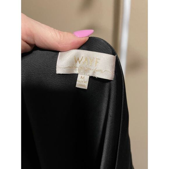 WAYF Black Satin Jumpsuit One Shoulder - Picture 5 of 5